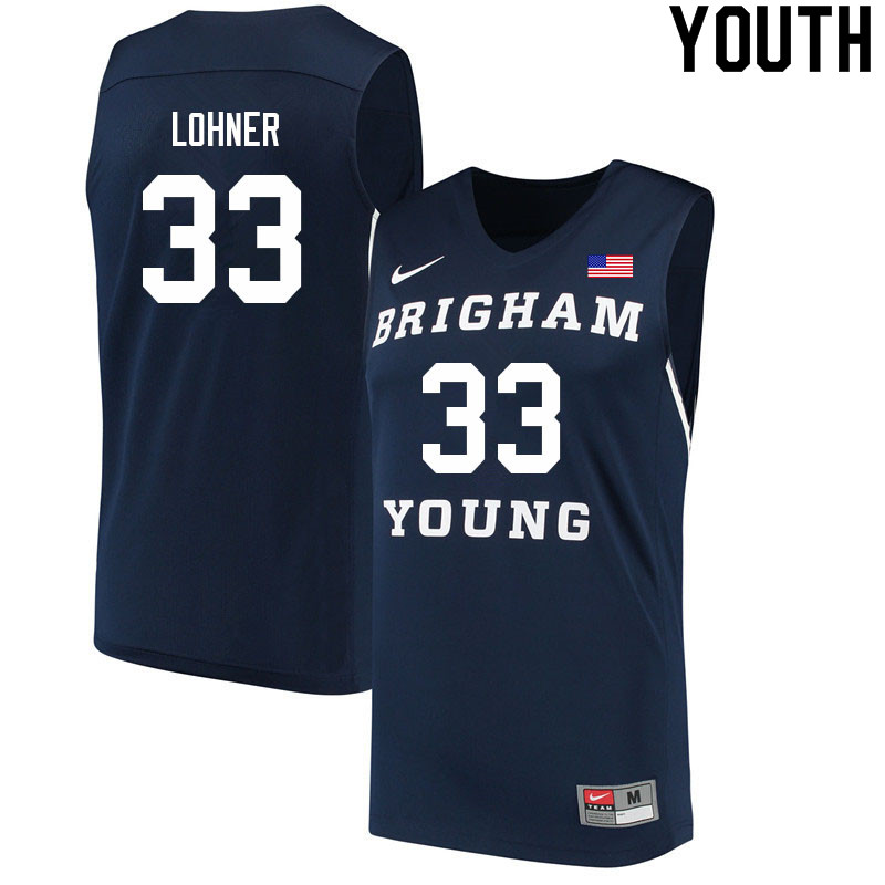 Youth #33 Caleb Lohner BYU Cougars College Basketball Jerseys Sale-Navy
